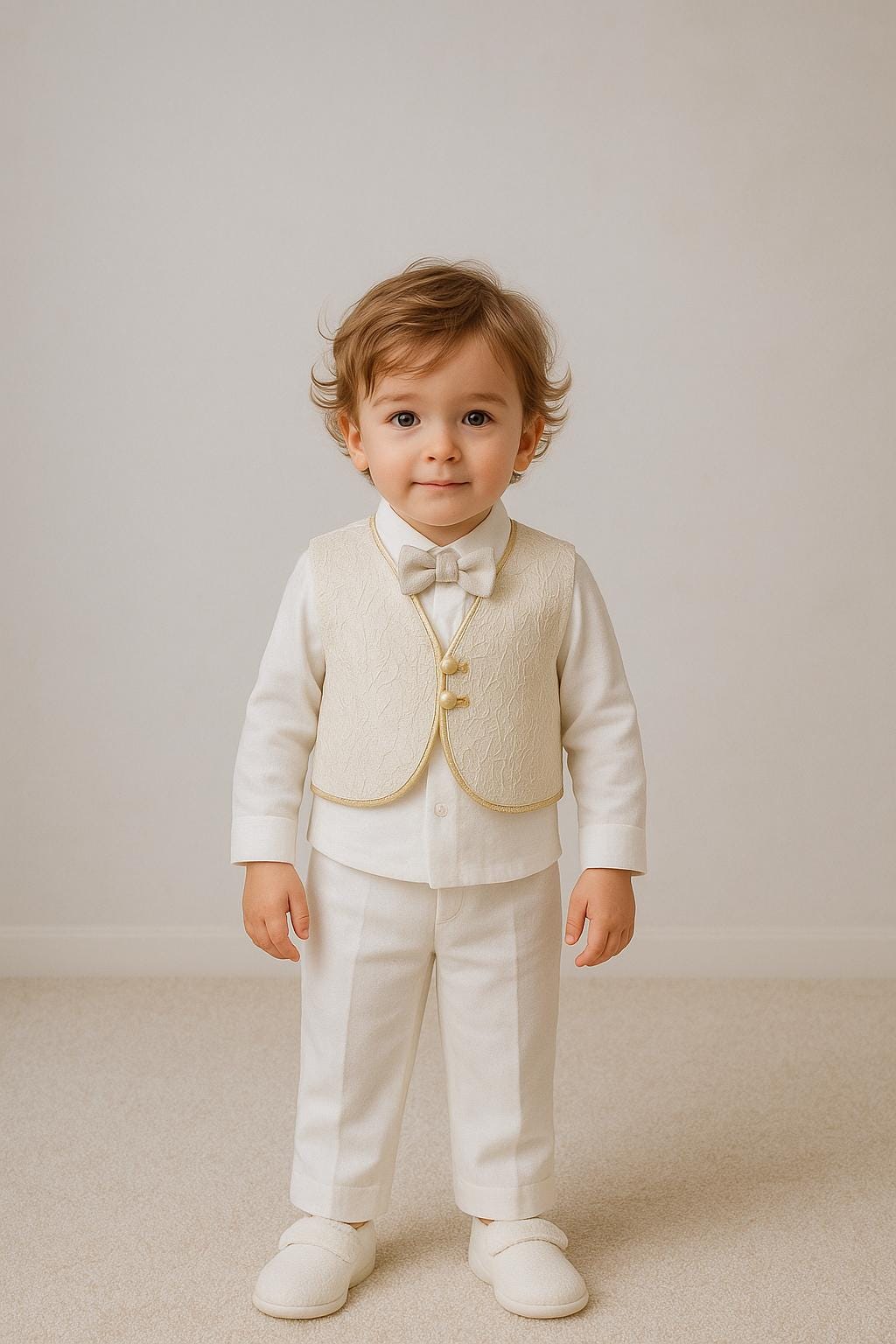 Baby Boy Baptism Outfit - Embroidered Vest, Bow Tie, 5-Piece Formal Set