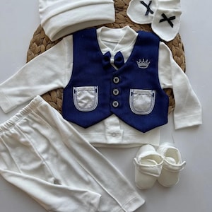 Elegant 5-Piece Baby Boy Outfit | Newborn Coming Home Set | 0-6 Months Ceremony Suit