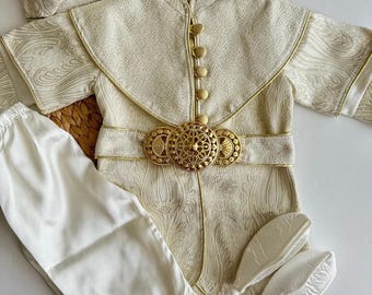 Outfit för pojke i ottomansk stil | Traditionellt set för vigsel med bälte och mössa för 0-12 månader | Guld- eller silveralternativ