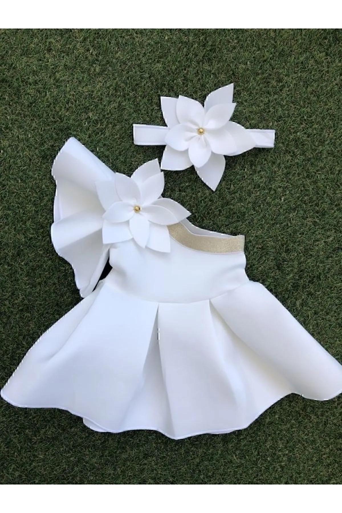 Elegant White Baby Cap with Teddy & Tulle Flower Detail main image 1
