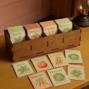 Scatola per semi, Scatola per semi in legno, Organizzatore per semi, Contenitore per semi da giardino, Conservazione dei semi, Porta bustine di semi, Scatola per giardinaggio, Scatola per giardiniere