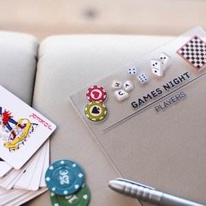 Tablero de puntuación para la noche de juegos, Rastreador de puntuación para la noche de juegos, Tablero de puntuación acrílico, Tablero de puntuación de borrado en seco, Rastreador de juegos acrílico, Rastreador de tarjetas de puntuación