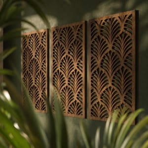 Pannelli decorativi in legno a forma di foglia, decorazioni murali botaniche, pannelli murali in legno con foglie tropicali, decorazioni boho sopra il letto, grandi decorazioni murali in legno, arte di metà secolo