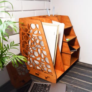 Organizador de escritorio de oficina de madera, Almacenamiento de escritorio de madera, Portadocumentos A4, Organizador de escritorio, Organizador de cartas de madera para escritorio, Organizador de documentos