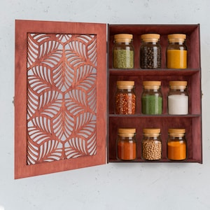 Wooden spice rack, Wall mount spice cabinet, Spice storage, Spice organizer, Spice jars holder, Spice display cabinet,Spice collection shelf