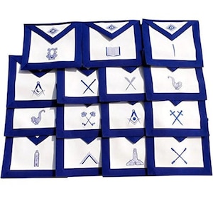 Masonic Blue Lodge Officer Aprons – Set of 15 – Machine Embroidered Regalia