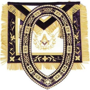 Masonic Grand Lodge Master Mason Apron & Chain Collar – Gold Trim with Purple Backing – Gift for Him