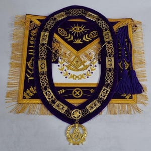 Masonic Grand Lodge Past Master Apron, Chain Collar & Jewel – Freemason Regalia Set