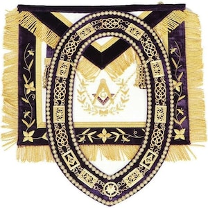 Grand Lodge Master Mason Apron with Chain Collar – Purple Backing & Metallic Finish