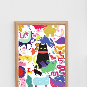 Archivo digital de ilustración de animales coloridos para imprimir de 5 x 7 pulgadas