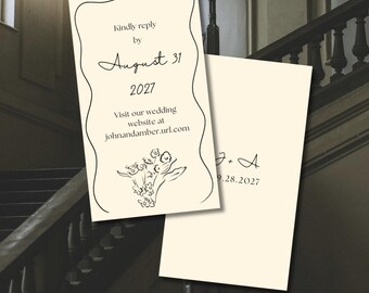Elegant Floral Wedding RSVP Card - Canva Editable Template, 2x3.5, Digital Download