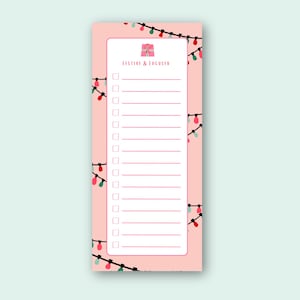 Personalized Pink Christmas Notepad | Holiday To-Do List with String Lights