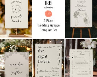 Black and Cream Wedding Signage Bundle: Hand-Drawn Florals Canva Template (PDF Download)