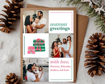 Photo Christmas Card Template: Seasons Greetings Canva 5x7 (Digital Download)