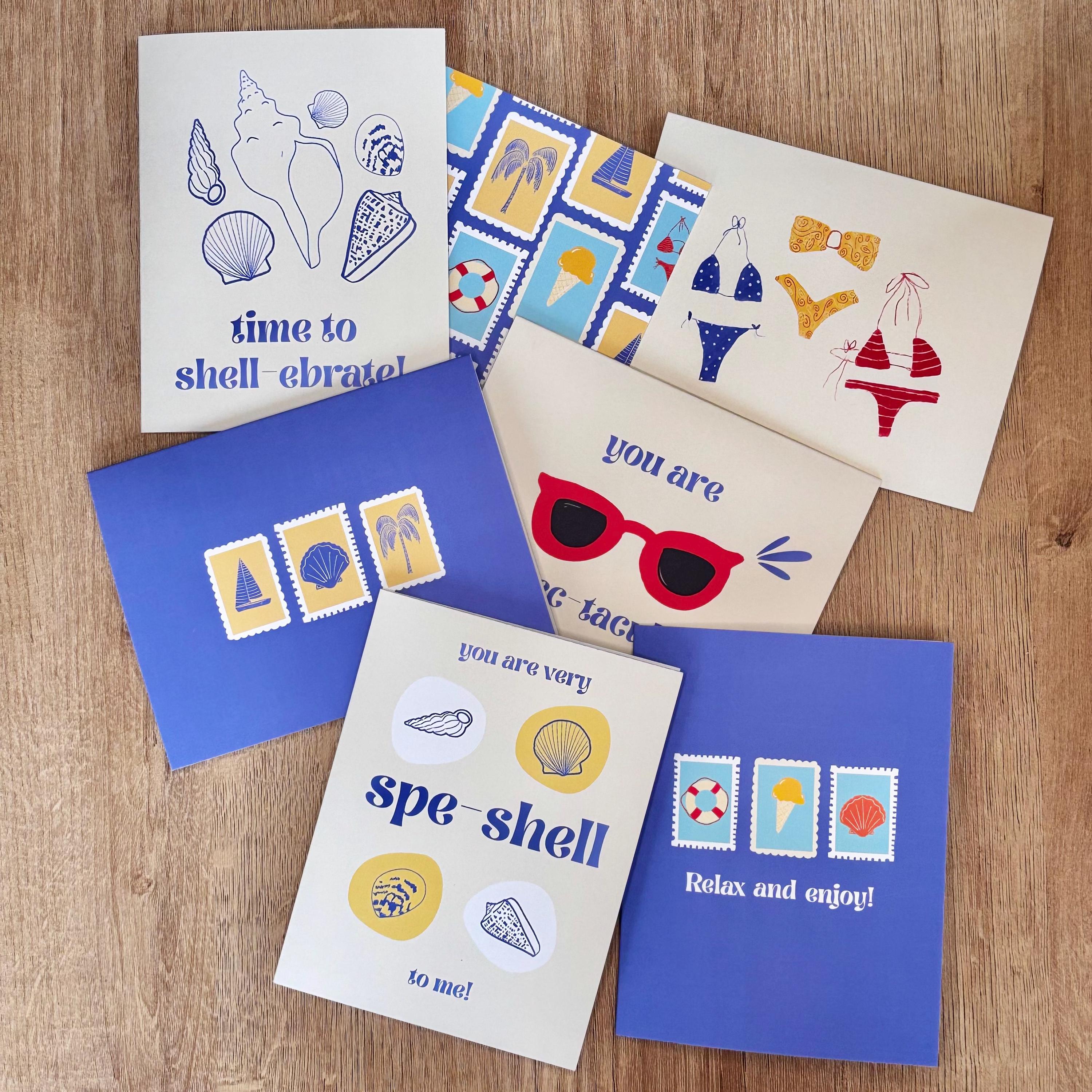 Beach Greeting Card Set: Hand-drawn Summer Coastal Designs - Etsy