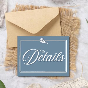 Muschel Hochzeitsdetails Karte - Nautische Hochzeit Canva Vorlage (Digitaler Download)