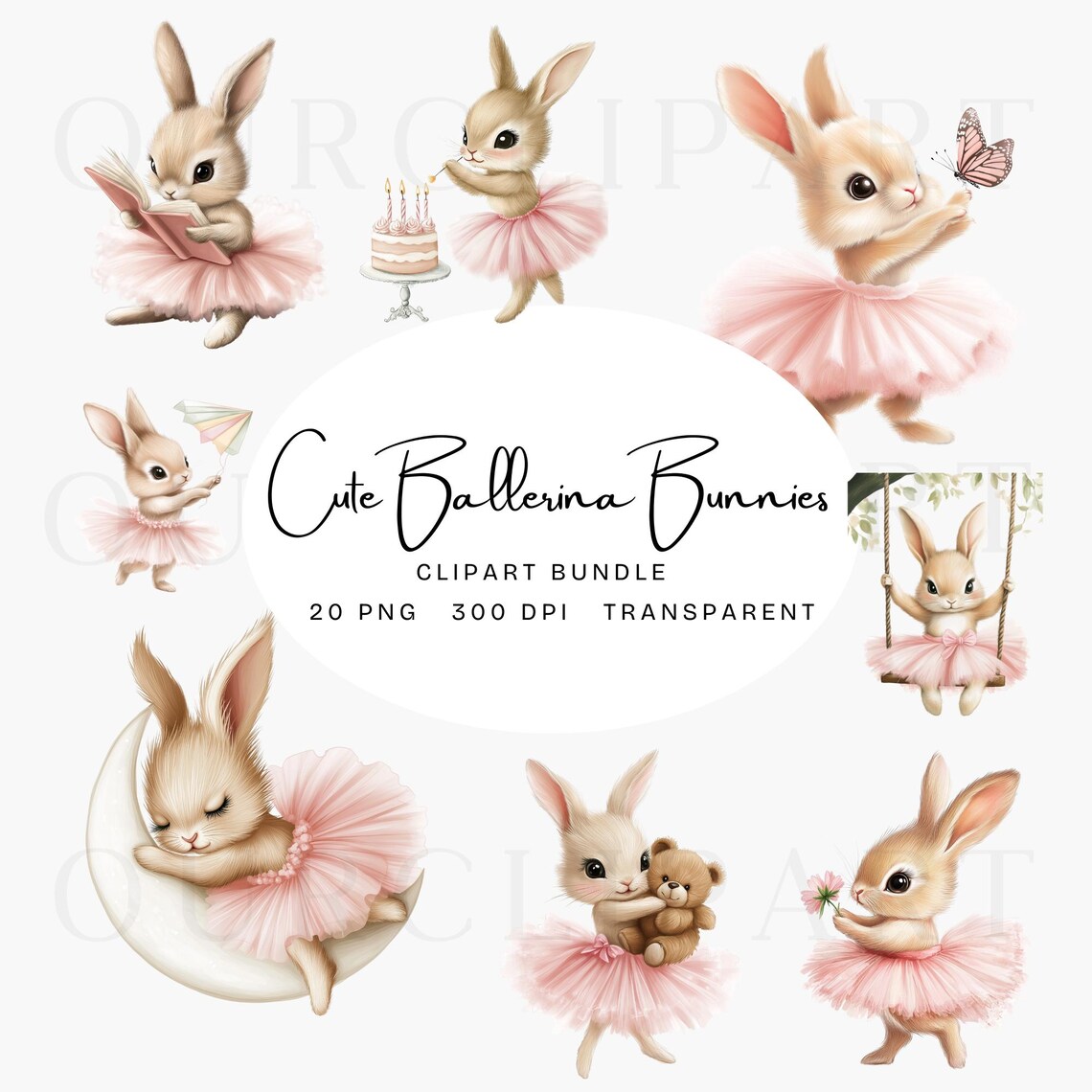 Cute Ballerina Bunny Clipart, Png Bundle, Pink Ballerina Clipart, Bunny ...