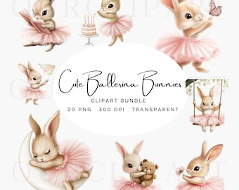 Può includere: Un set di 20 immagini clipart digitali con adorabili coniglietti ballerini in tutù rosa. I coniglietti sono in varie pose, tra cui tenere una torta di compleanno, un orsacchiotto e un fiore. Le immagini sono perfette per creare inviti, biglietti e altri lavoretti.