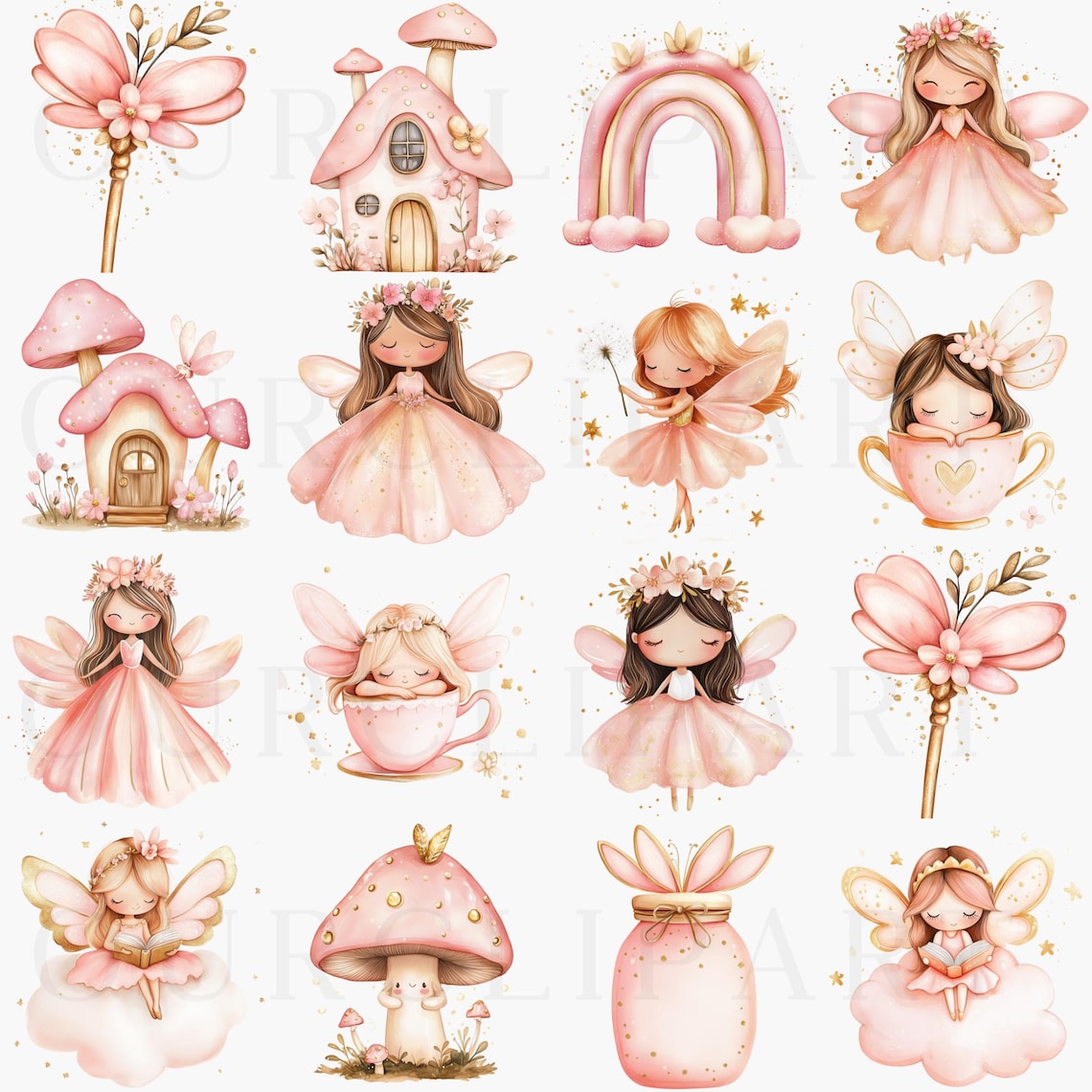 Fairy Clipart Bundle Watercolor Pastel Fairies PNG Boho Nursery Gift ...