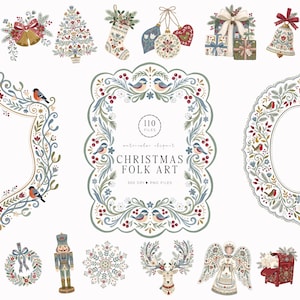 Christmas Folk Art Frames Clipart, Scandinavian Holiday Borders PNG, Nordic Floral Frames (Digital Download)