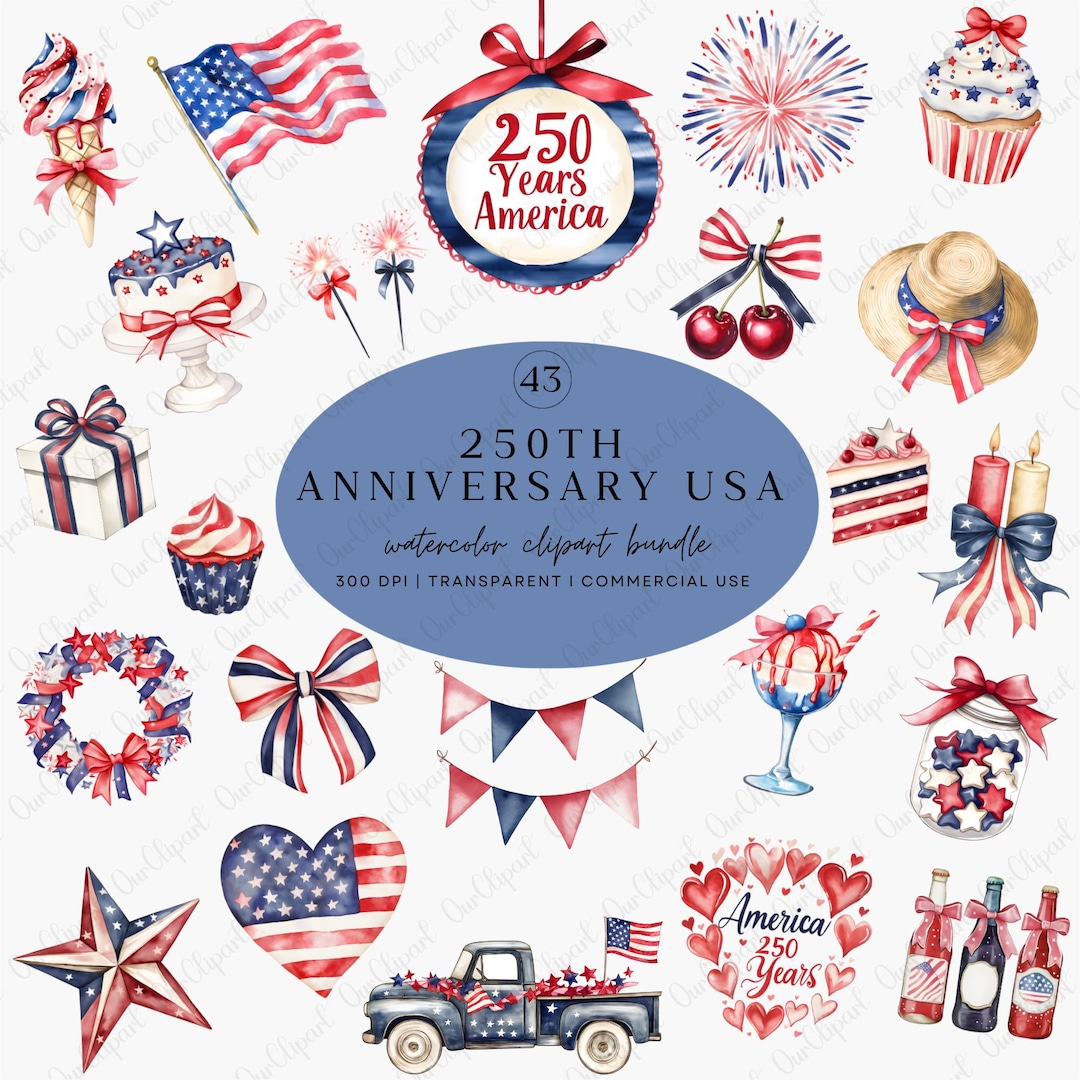 America 250th Anniversary Clipart Bundle – Coquette Patriotic 4th of ...