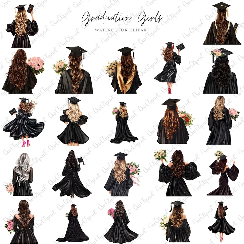 Graduation Girls Clipart Bundle – Graduate Girl PNG & Senior 2026 ...