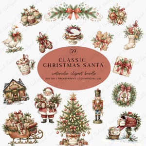 Klassieke clipart kerstman, aquarel rustiek kerstmis png, kaders en vakantiedecor