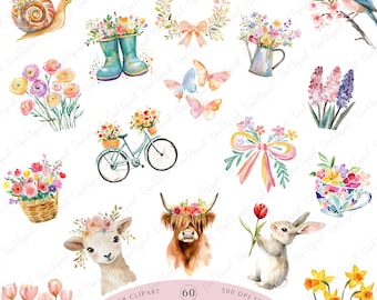 Floral Spring Clipart Bundle – Wild Flower Garden Watercolor PNG