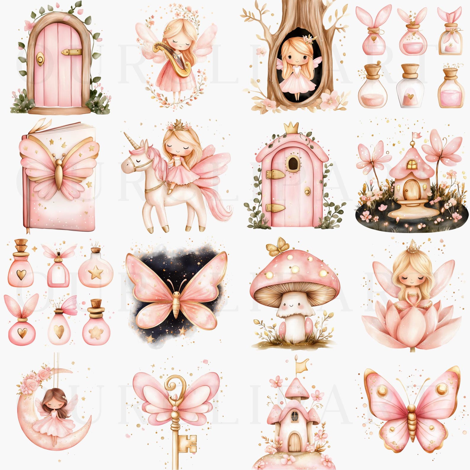 Fairy Clipart Bundle Watercolor Pastel Fairies PNG Boho Nursery Gift ...