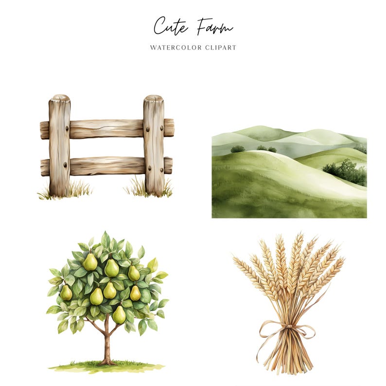 Farm Animal Clipart Bundle, Cute Tractor, Barn PNG, Watercolor Nursery ...