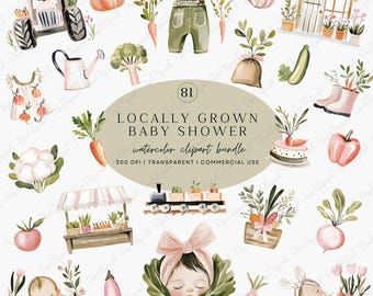 Locally Grown Baby Shower Clipart Bundle – Farmers Market Baby Little Sprout PNG
