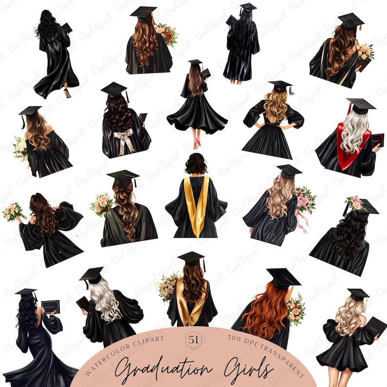 Graduation Girls Clipart Bundle – Graduate Girl PNG & Senior 2026 ...