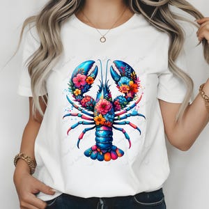 Boho Floral Lobster PNG Summer Shirt Watercolor Clipart Coastal Ocean Sealife Tshirt Sublimation Design DTF Transfer Digital Download