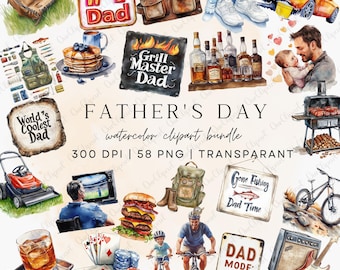 Father's Day Watercolor Clipart Bundle, Dad PNG (Digital Download)