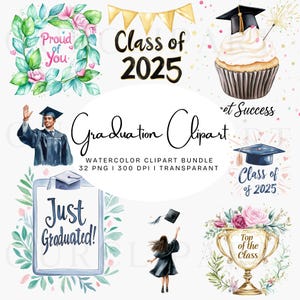 Graduación en acuarela, birrete, clipart, fondo transparente, diario basura, archivos digitales