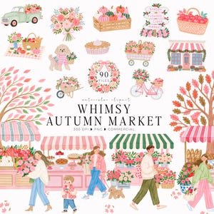 Whimsical Autumn Market Clipart Bundle, Fall Farmers Market PNG (Digital Download)