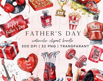 Father's Day Watercolor Clipart Bundle, Dad PNG (Digital Download)