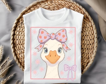 Cute Goose Coquette PNG Clipart Retro Goose with Bow Sublimation Design Funny Farm Animal Shirt PNG Cottagecore Graphic