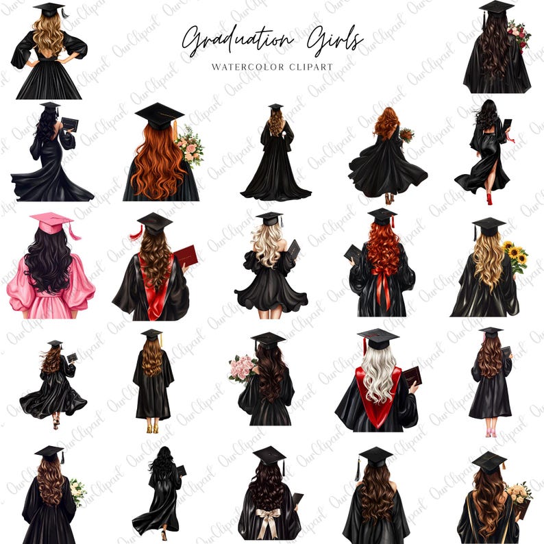 Graduation Girls Clipart Bundle – Graduate Girl PNG & Senior 2026 ...