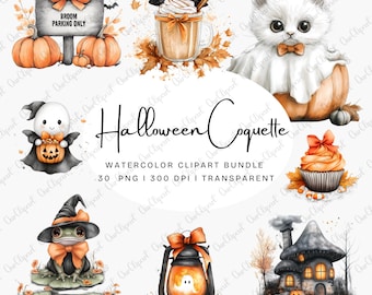 Coquette Bow Spooky Halloween Clipart, Coquette Fall Sublimation Designs, Cute Halloween Pumpkin Ghost Clip Art Bundle