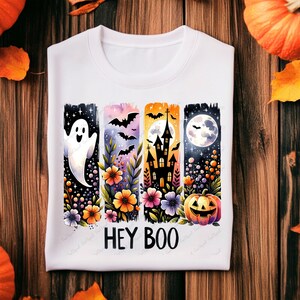 Hey Boo Halloween PNG, Cute Ghost Brushstroke Clipart, Spooky Season Sublimation Design, Floral Pumpkin Printable, Halloween Shirt Design