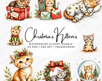 Festive Christmas Kittens PNG Bundle | Cute Xmas Cat Graphics