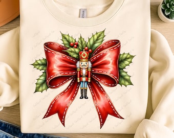 Nussknacker Weihnachten PNG, Red Bow Nussknacker Clipart, Coquette Soldat Shirt Design, Trendy Festive Christmas Sublimation DTF