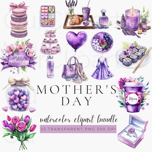 Mother&#39;s Day Clipart, Watercolor Clipart bundle, Gift for mom, PNG, Floral Mothers Day Clipart, Clipart Mom and Kids PNG, digital download