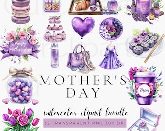 Mother's Day Clipart, Watercolor Clipart bundle, Gift for mom, PNG, Floral Mothers Day Clipart, Clipart Mom and Kids PNG, digital download