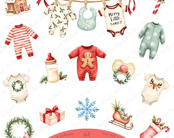 Christmas Baby Clothesline Clipart Bundle, My First Christmas New Baby PNG Holiday Graphics, Commercial Use