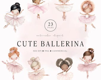 Watercolor Ballerina Clipart Bundle, Ballet Dancer PNG Girls Nursery Art (Digital Download)