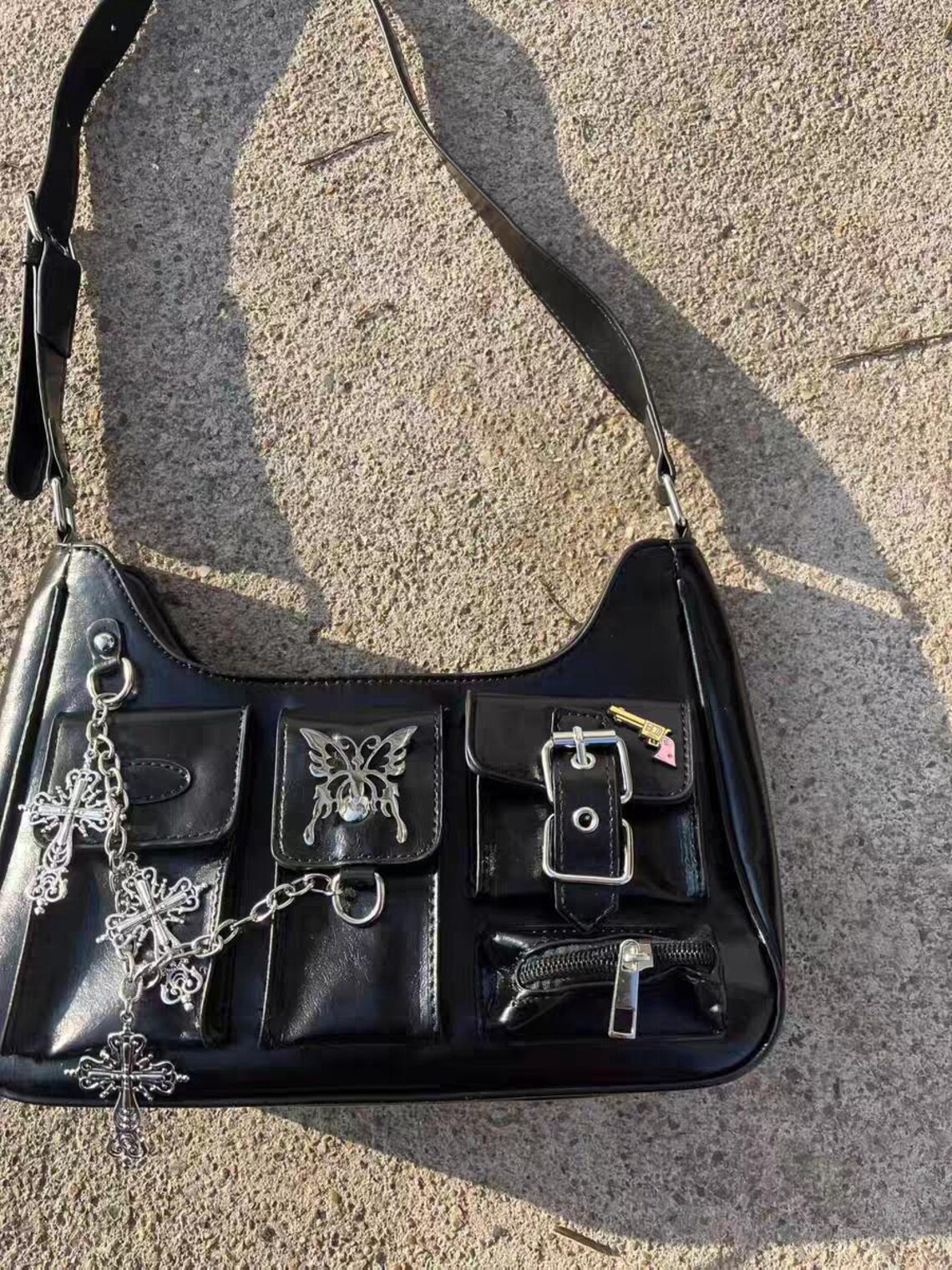 Cool Chain Gothic Rock Shoulder Leather Furry Y2K Crossbody Bag