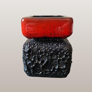 Vintage JOPEKO Fat Lava Blockvas | Röd & Svart | Nr 910-11 | Västtysk keramik | Keramik från mitten av århundradet | 1960- | 1970-tal