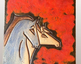 Rare Vintage Red RUSCHA KERAMIK Fat Lava Wall Plate With Horses